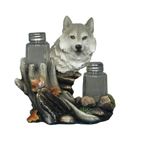 Wolf salt & pepper shaker store holder